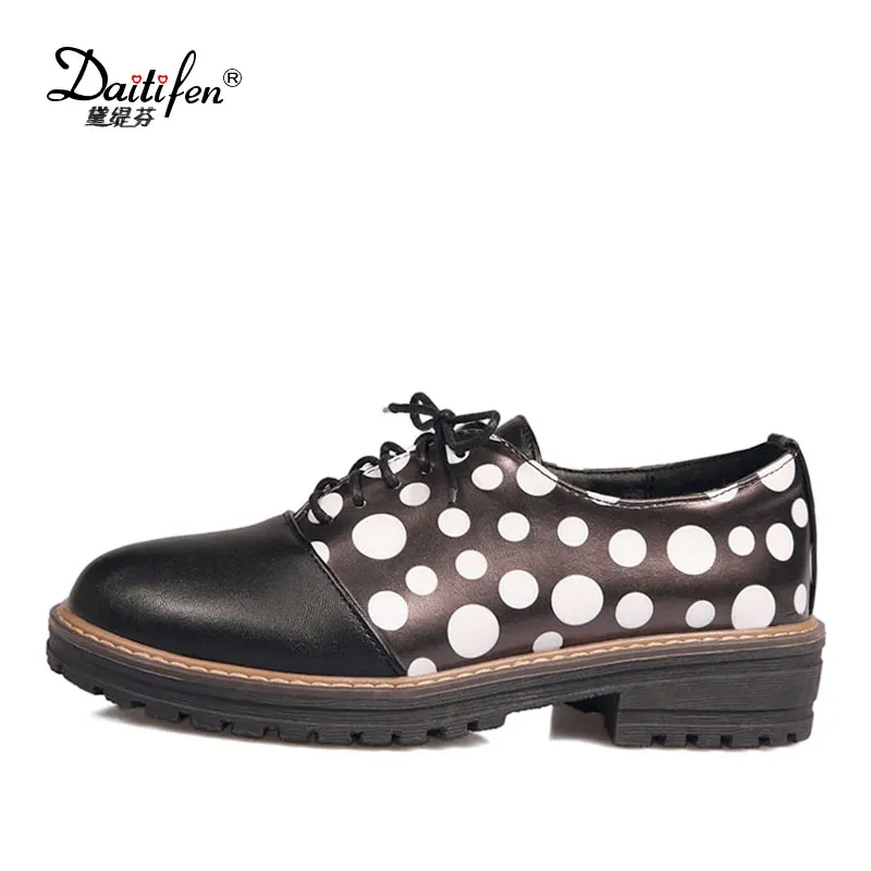 Daitifen Womens Shoes Flats Pop Polka Dot Womens Oxfords Lace Up Shoes