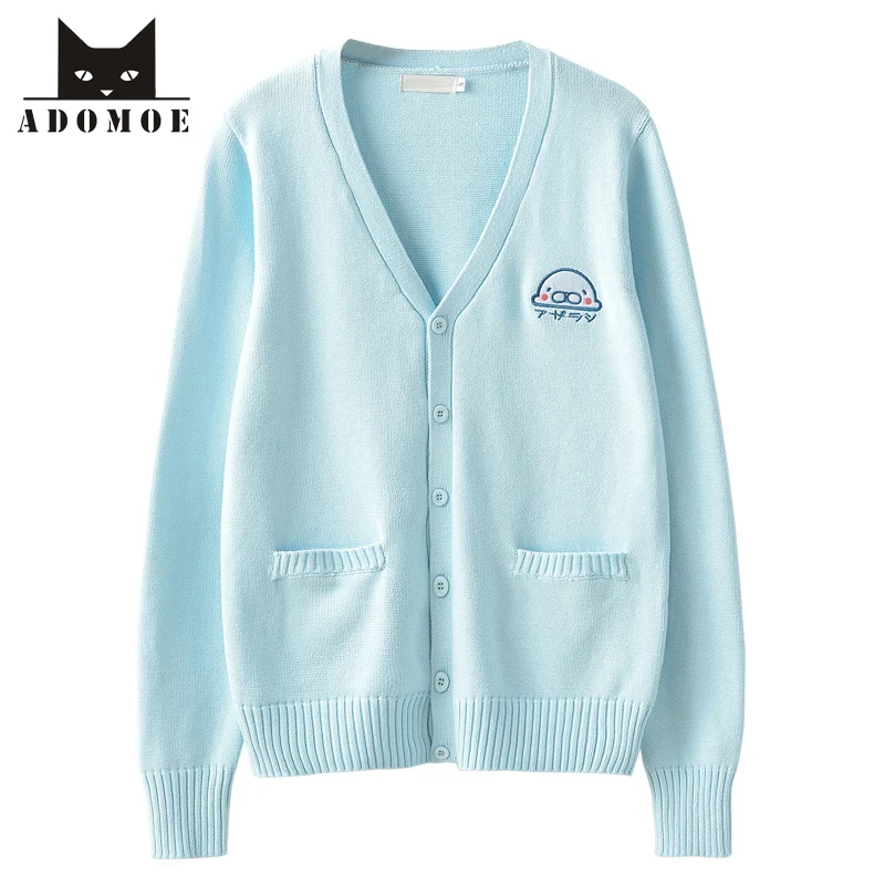 Осенний женский свитер в стиле преппи небесно-голубой трикотажный корейский