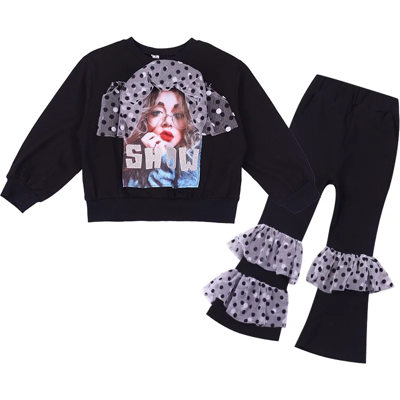 

2 Pcs Fashion Children Clothes Set Girls spring Autumn long sleeve t-shirts + Pants Cotton Tracksuit wear 4 6 8 10 12 Years