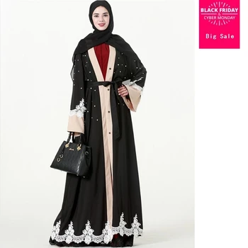 

S-5XL Plus size Adult Casual lace Robe Musulmane Dubai Fashion Muslim Dress lace Robes Arab Worship Service Wj1574 with belt