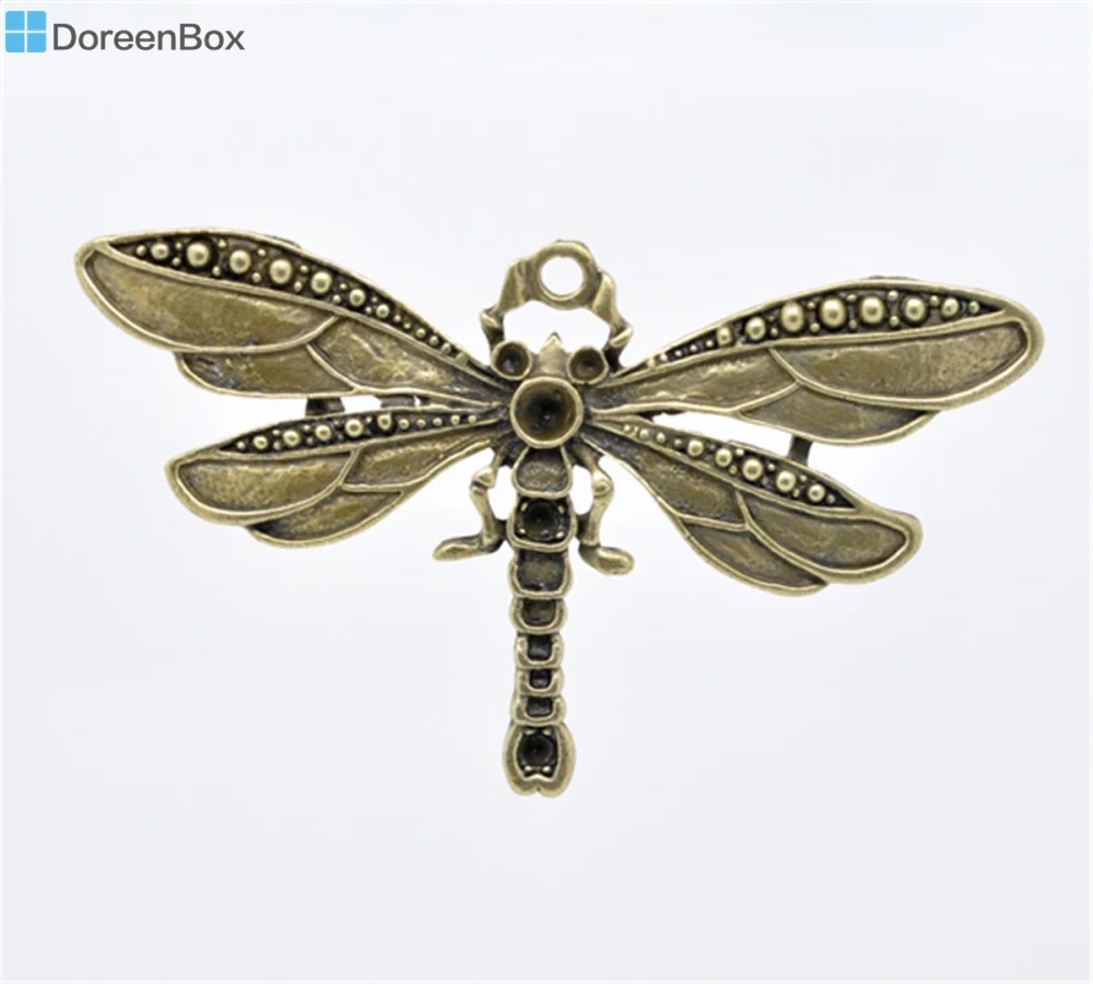 Doreen Box Прекрасные 5 бронзовые тона Подвески в форме стрекозы 73x42 мм (B13109)|bronze charms