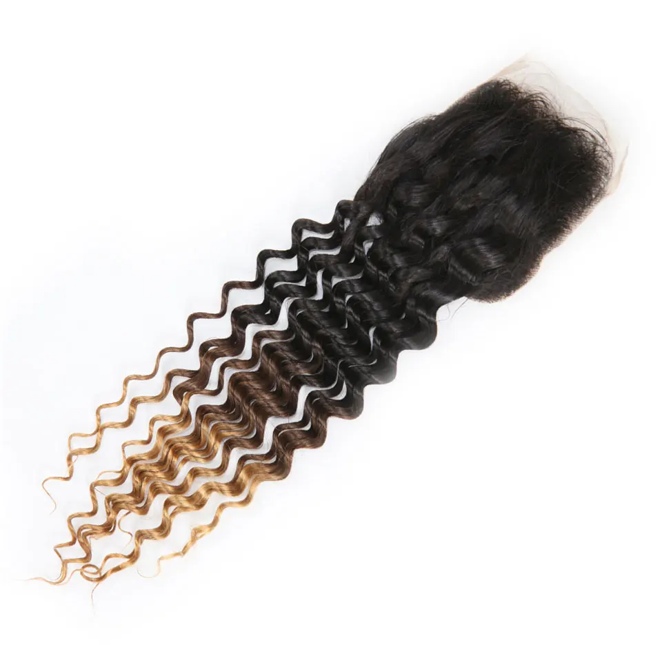 Hair Villa Remy Malaysian Ombre Human Hair Closure 4x4 Ombre Malaysian Kinky Curly Hair Closure T1b 4 27 Blonde For Hair Salon (5)