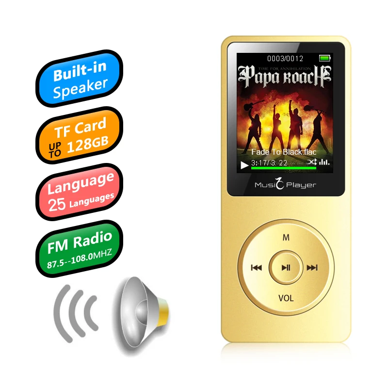 

MP3 Player for kids built-in Speaker and 8GB with 1.8 Inch Screen can play 100h Portable Walkman hifi fm radio slim music player