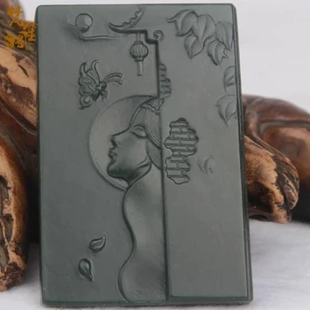 

Buy pendant send pendant chain Dark green, the original stone carving butterfly girl pendant Men's and women's style