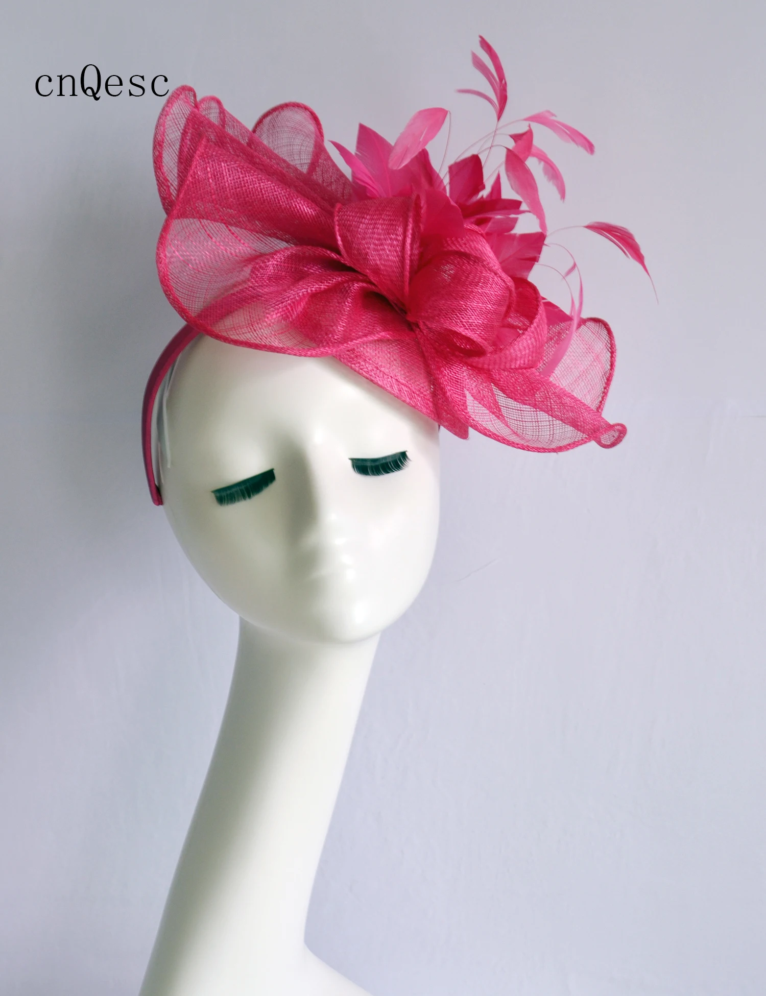 

2019 Hot pink sinamay fascinator headpiece Kentucky Derby wedding races bridal shower mother of the bride w/feather