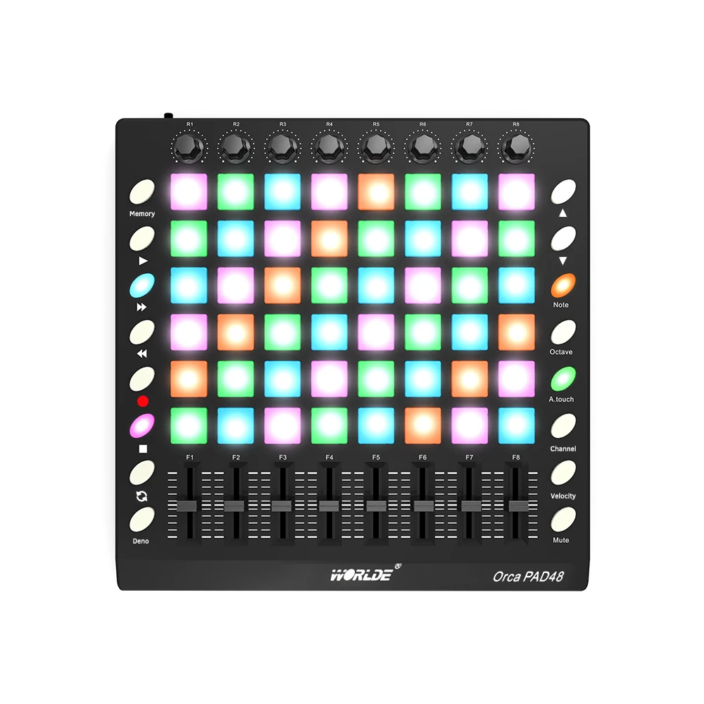 PAD48 Портативный USB MIDI контроллер барабанных колодок 48 RGB колодки с подсветкой 8 ручек 16 кнопок 8 ползунков DC USB источник питания