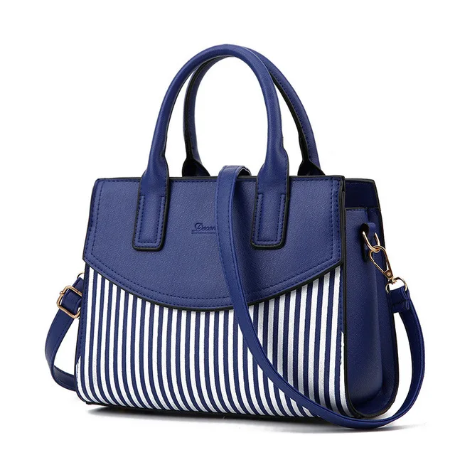 Женская сумка, модные женские сумки-тоут, женские роскошные кожаные повседневные сумки через плечо в черную полоску, кожаная сумка на плечо, высокое качество - Цвет: Темно-синий
