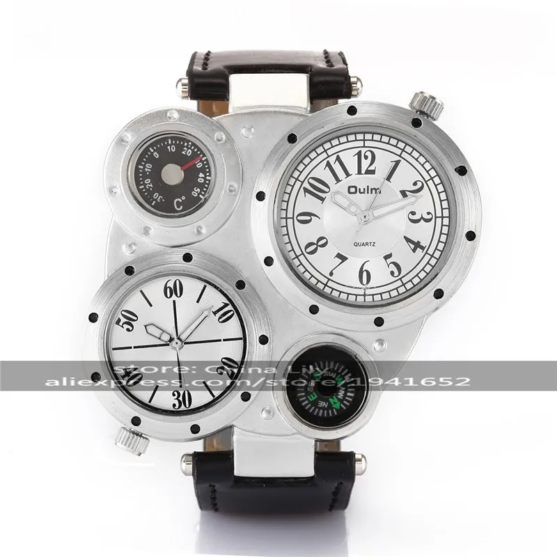 OULM 9145 унисекс dual-спортивного движения механические часы с GMT Dual Time Дисплей, термометр и Компасы