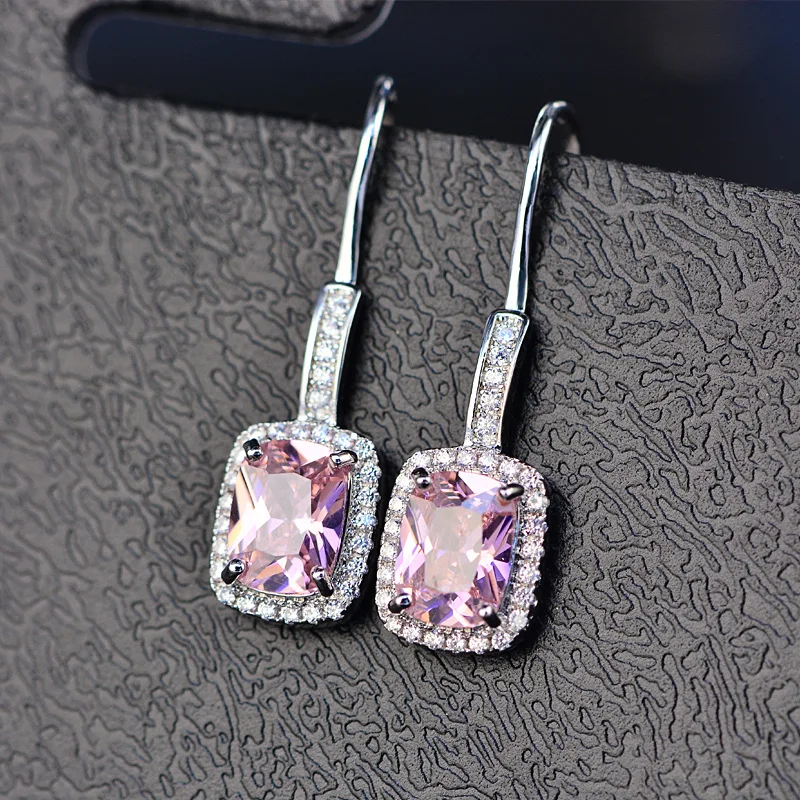 OneRain 925 пробы серебро 6*8 мм изумруд Цитрин Сапфир драгоценные камни висячие серьги с крючками для женщин ювелирные изделия - Цвет камня: Pink