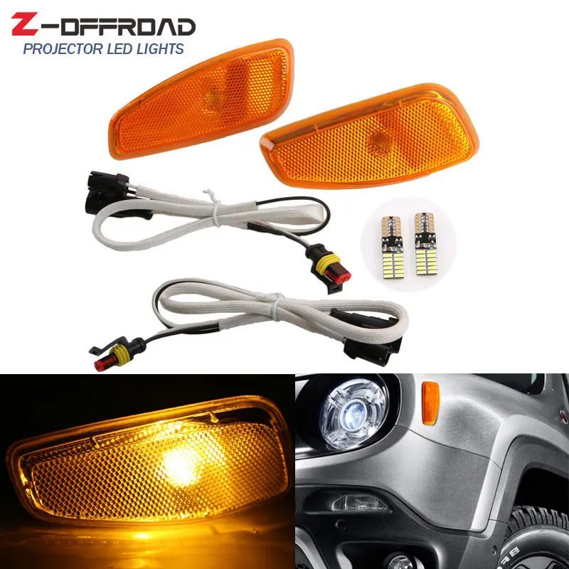 Поворотный сигнальный светильник, боковая лампа для jeep renegade, боковое отражение, сигнальный светильник, лампа без полярности T10, светодиодный светильник - Цвет: Yellow-Amber bulb