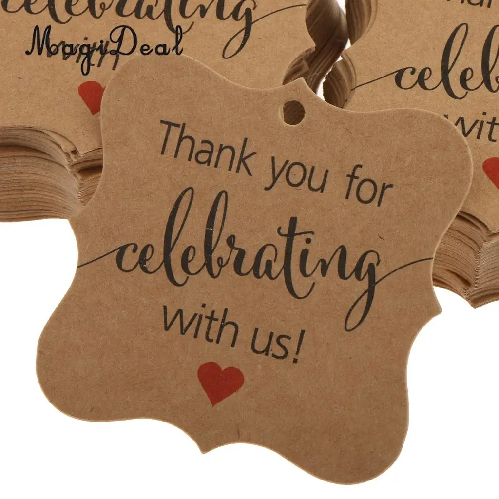 MagiDeal 100pcs Thank you for Celebrating with us Gift Tags Hanging Labels Wedding Birthday New Year Baby Shower Party Favor