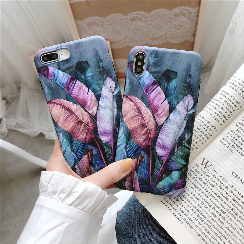 

Retro Banana Leaves Patterned for Iphone 8/8 Plus 6 6S Plus Xs Max Soft Matte IMD Back Cover for Iphone 8Plus X Xr 10 Phone Case