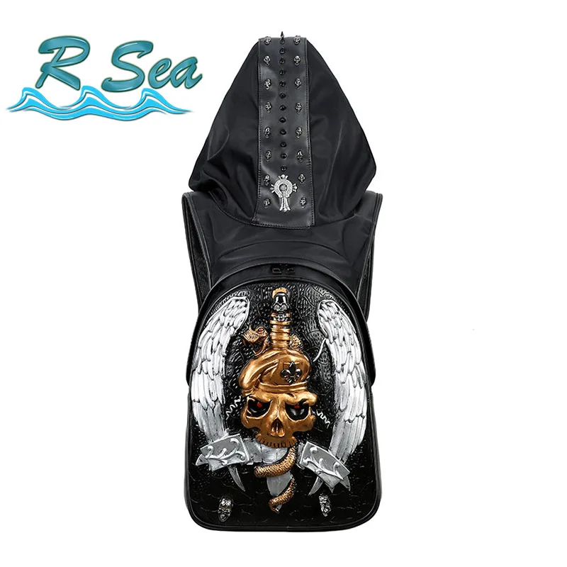 

Anti theft Backpack Leisure Hooded Backpack Oxford Cloth shoulder Computer Large Backpack Cool Personality Hat Rivet Bag