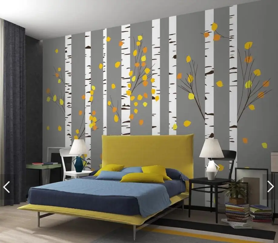 

White Birch Wallpaper Mural Large Photo Paper for Living Room Contact s Rolls Canvas Custom