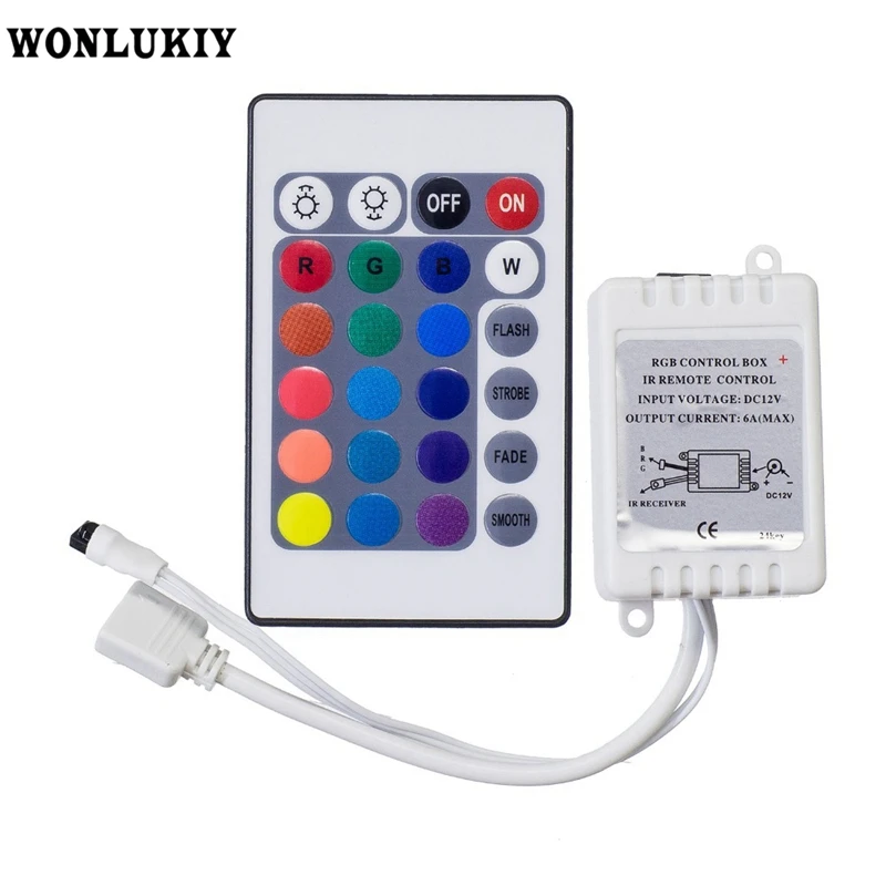 

DC12V 24 Keys IR Remote RGB Controller for SMD3528/5050/2835 RGB LED Strip lights Mini Controller Output 6A