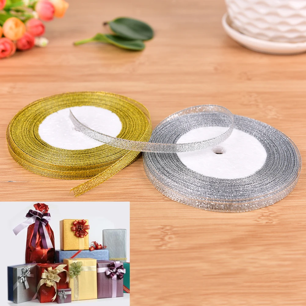 Hot Sale DIY Gold / Silver Organza Ribbon 6mm Glitter Embroidered Onions Ribbons For Wedding Cake Gift Decoration Craft Supplies