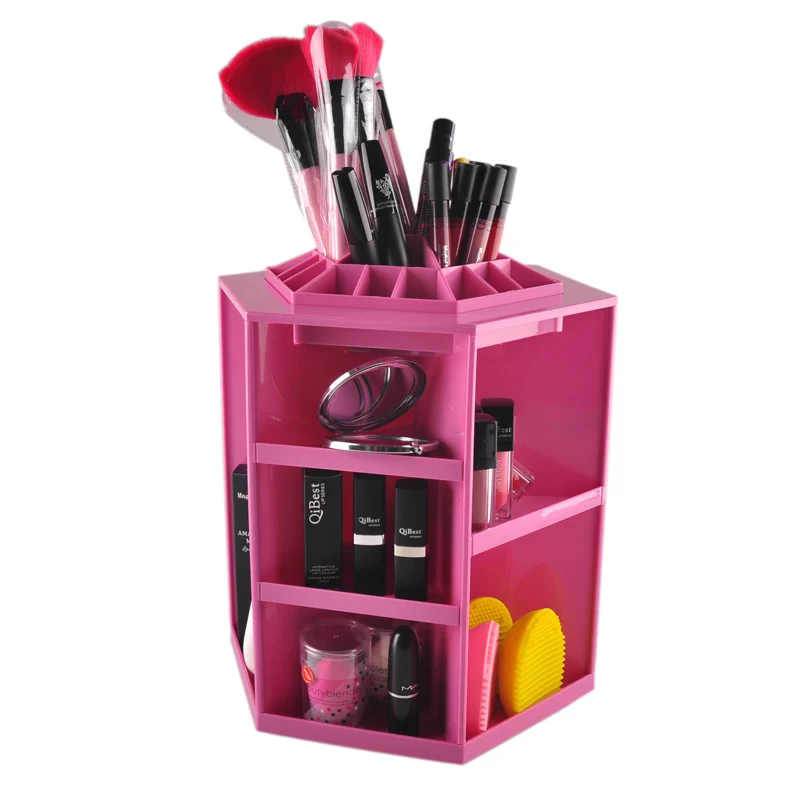 

Plastic 360 Degree Rotation Cosmetic Storage Box Polygon Folding Desktop Storage Box Makeup Cosmetic Organizer