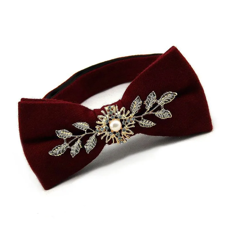 Upscale Wool Bowtie for Mens Floral Leaves Bridegroom Tuxedo Wedding Gravata5