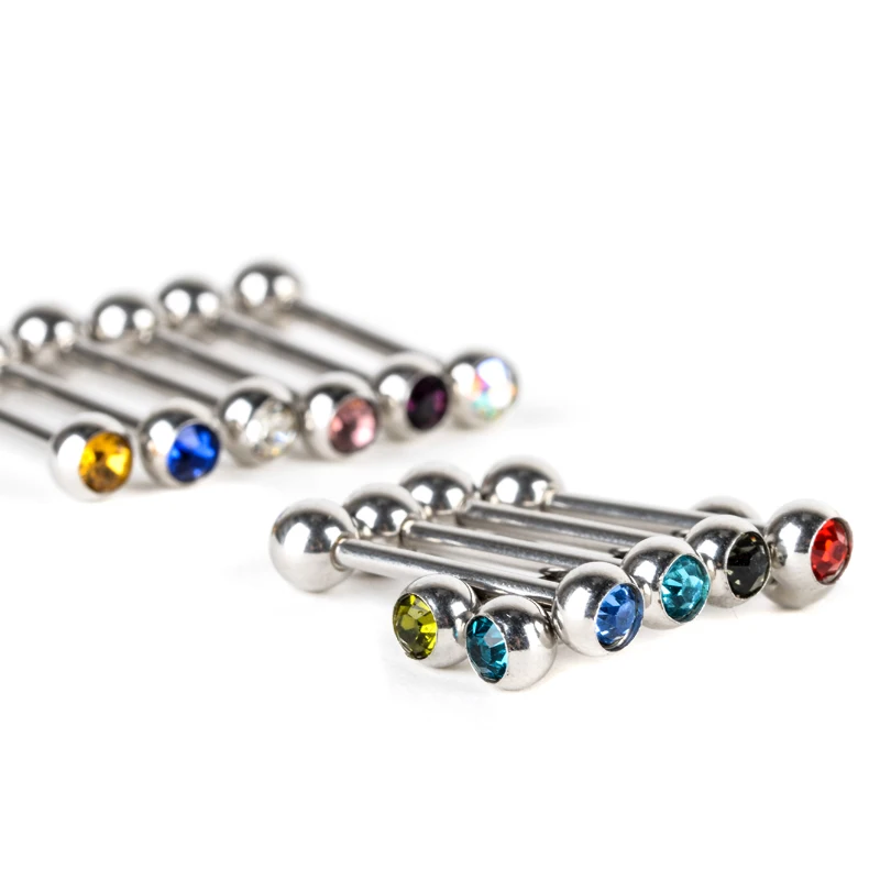 12pcs Charming Colorful Tongue Stud Shellhard Mixed Crystal Nipple Bar Ring Barbell Piercing Body Jewelery Femme Bijoux