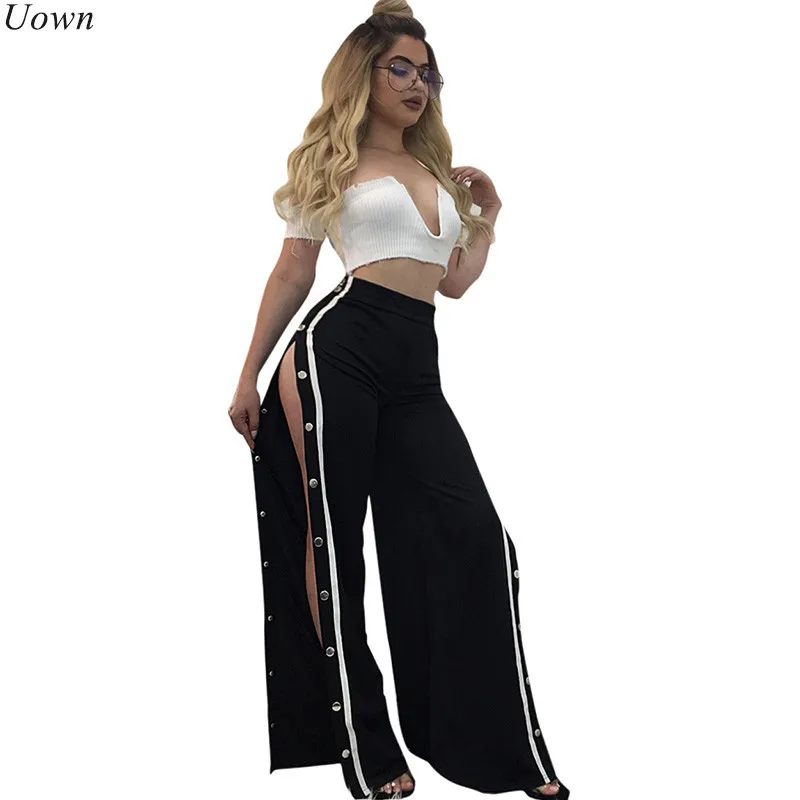 

Doyerl Women Runway Side Split Single Breasted Wide Leg Pants Mid Waist Ladies Button Fashion Loose Harem Pants Female Trousers