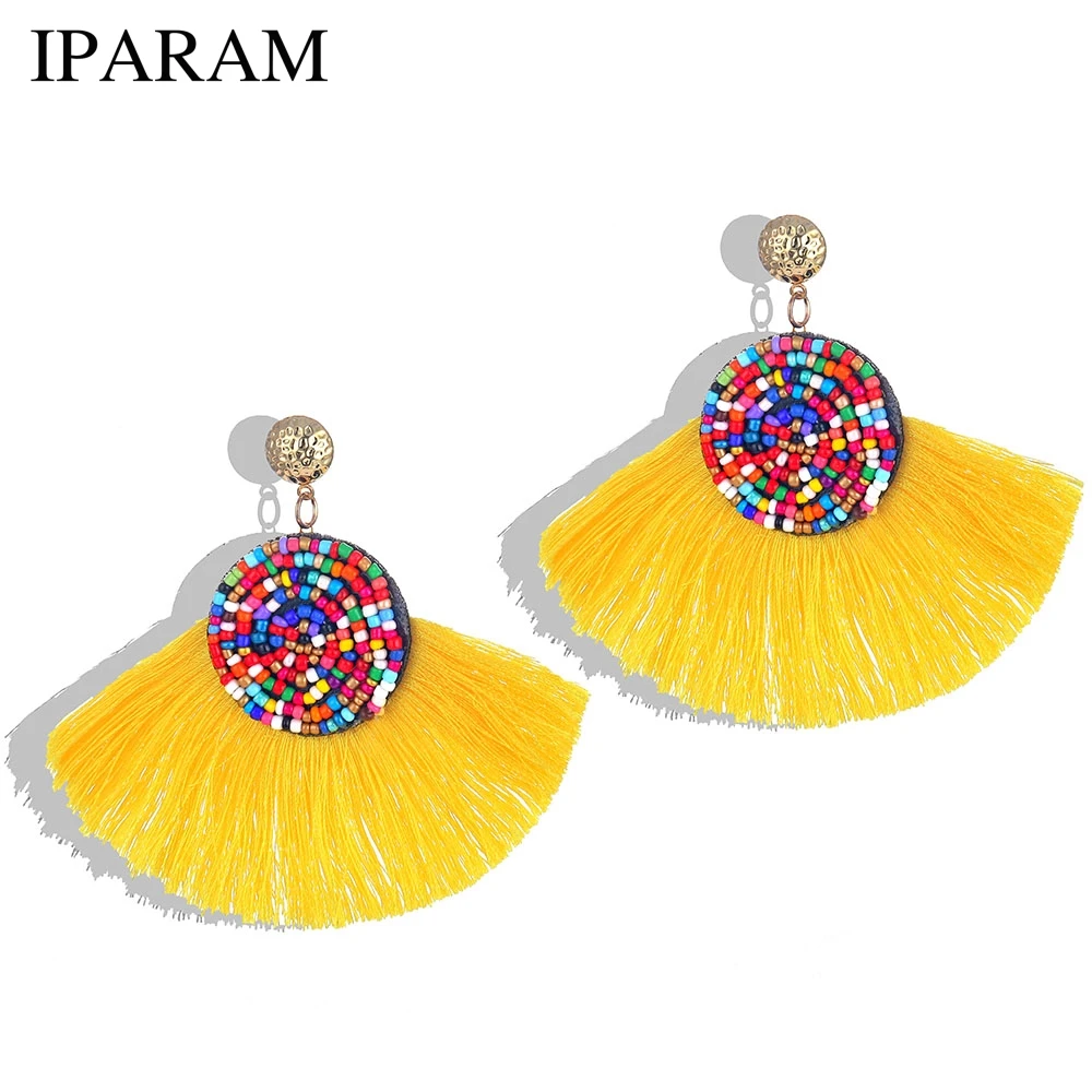 

IPARAM Beads Tassel Earrings for Women Ethnic Geometric Long Dangle Black Charms Wedding Korean Style Bts Acessorios Earings