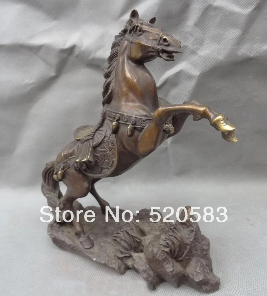

11" Chinese Pure Bronze Folk Year Zodiac Wealth JiXiang Flight Up Horse Statue