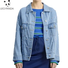 Превосходное качество жемчуг деним синий простой пиджак пальто для женщин квадратный воротник джинсовые куртки Весна шикарная женская верхняя одежда
