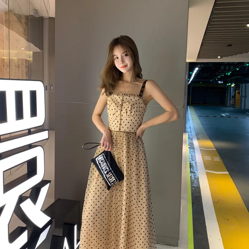 

Women Spaghetti Strap F Letter Printed Polka Dot Dress Women Summer Casual Dress Plus SIze Print Letter Light Luxury Long Dress