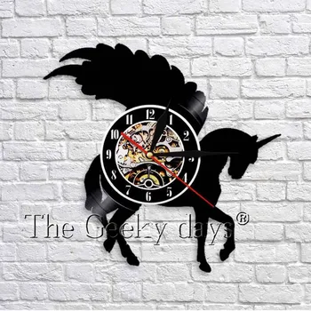 

Glitter Unicorn Horse Wall Art Decor Clock Animal Vinyl Record Wall Clock Modern Design Unqiue Decor For Living Room