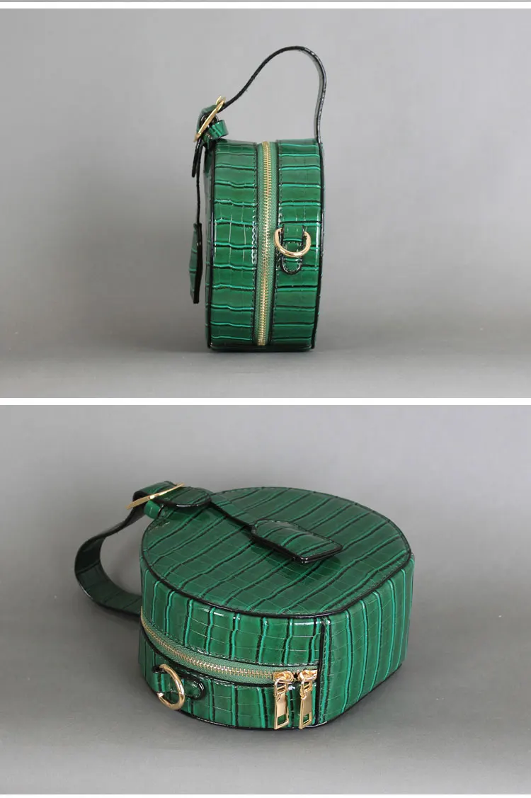 NIGEDU vintage Circular Women Handbags Famous Brand Crocodile Tote Bag  Alligator Ladies Chain Crossbody Bags PU Leather girls Messenger Bags (22)