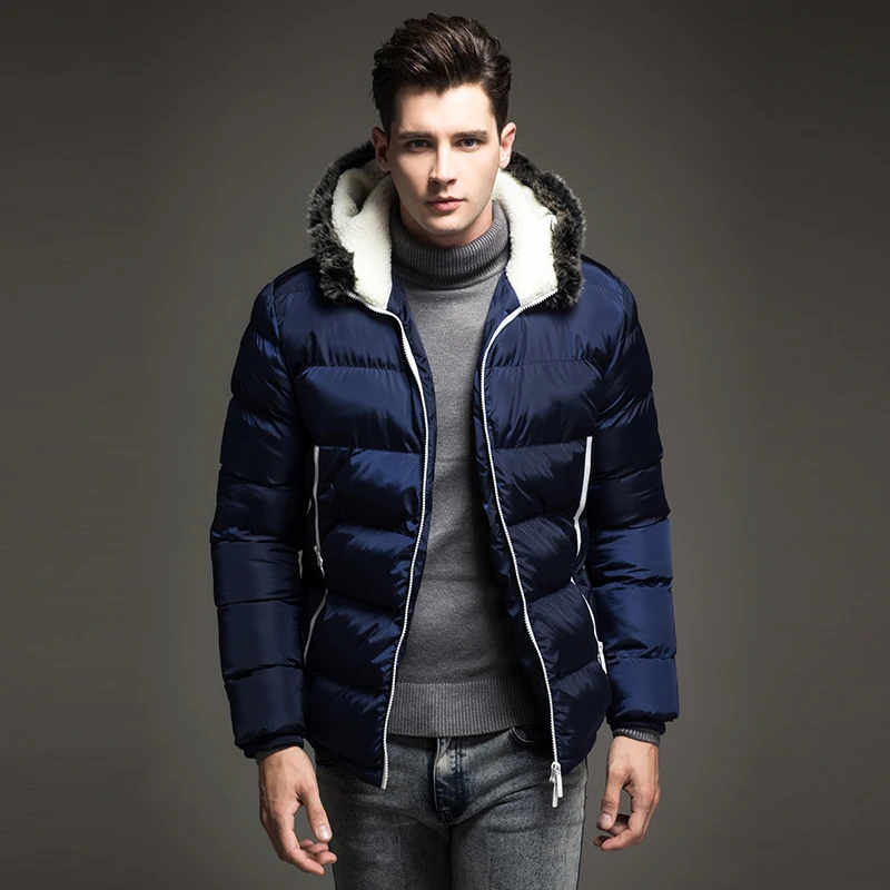 2017 Men Contrast Color Down parkas Winter Fur hood