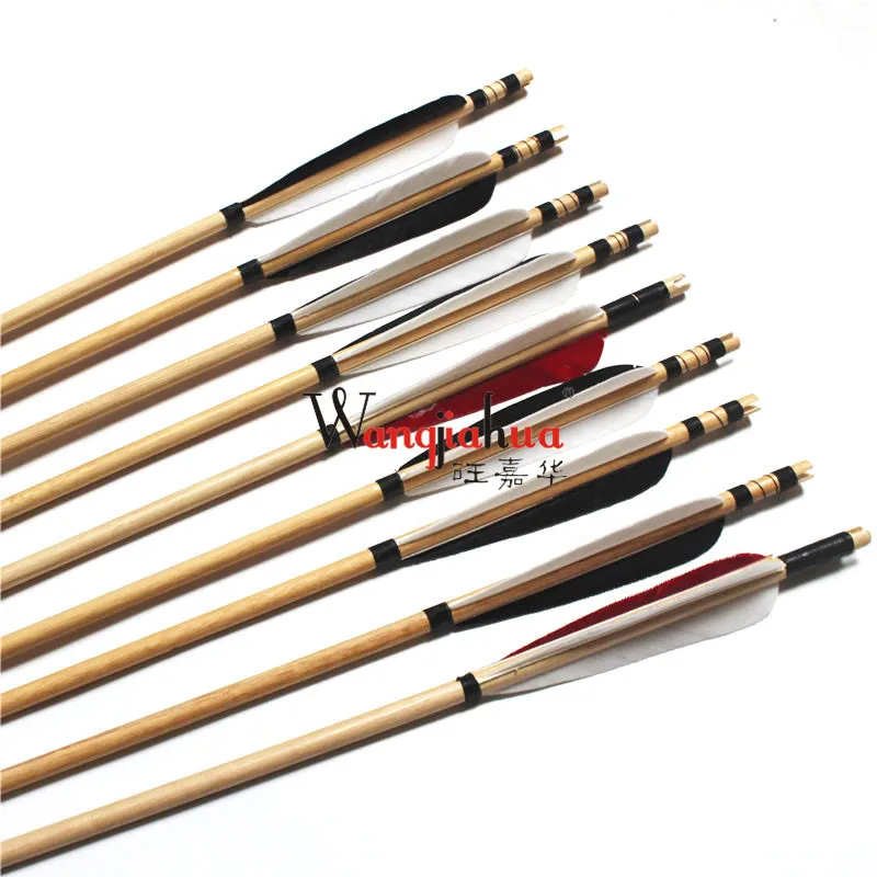 12pcs Archery Wooden Arrows Traditional Handmade Turkey Feather Arrows