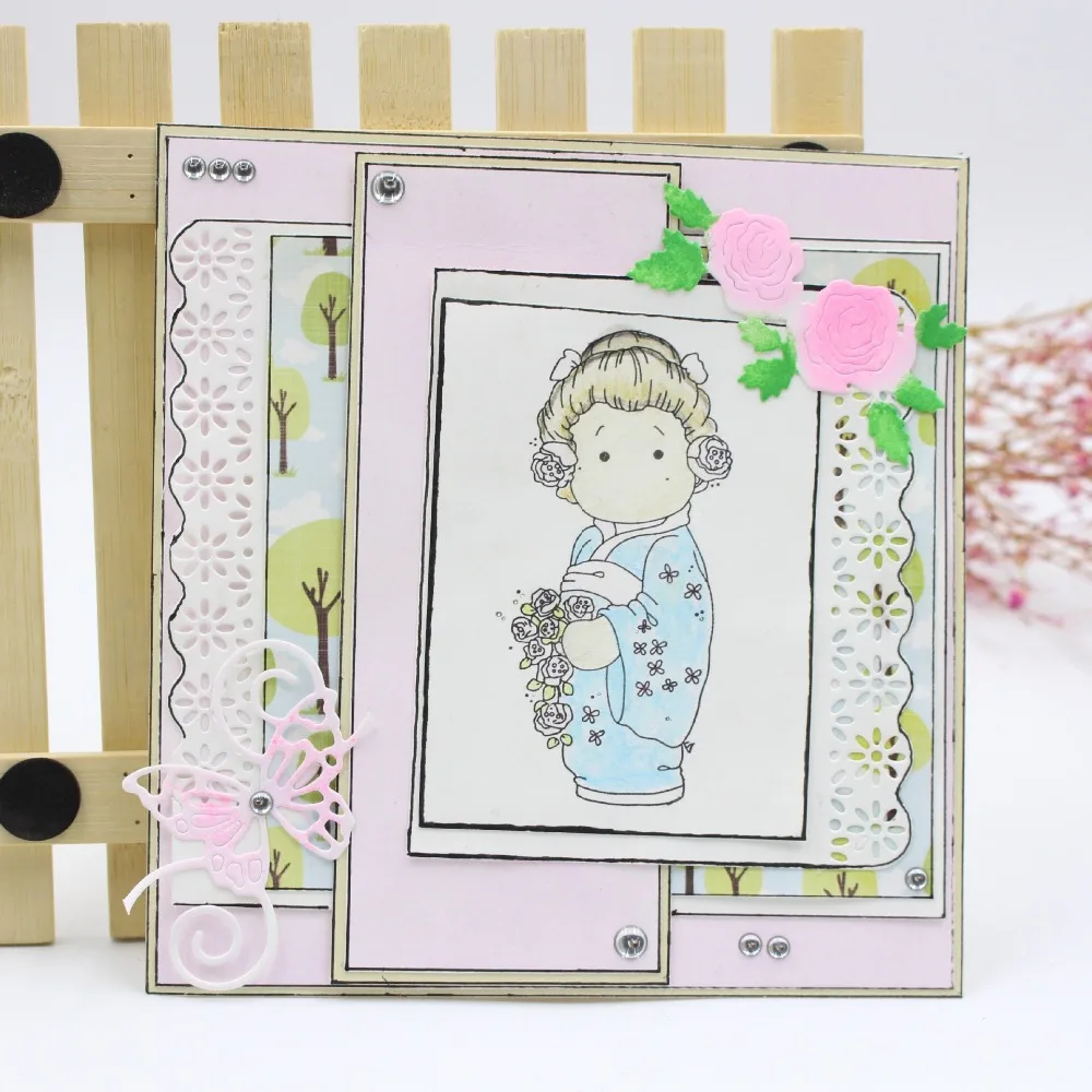 

Japanese girl Metal Cutting Dies and Clear Stamp Set for DIY Scrapbooking Photo Album Decoretive Embossing Stencial
