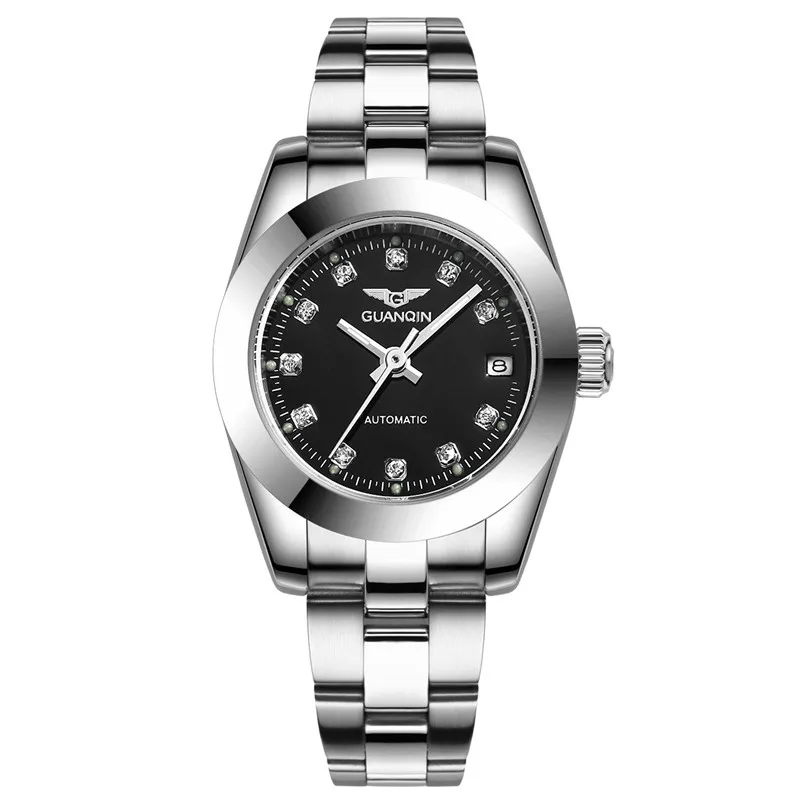 Новинка года GUANQIN брендовые роскошные часы для женщин автоматические часы водостойкий Алмаз Золото для женщин часы relogio feminino - Цвет: black B