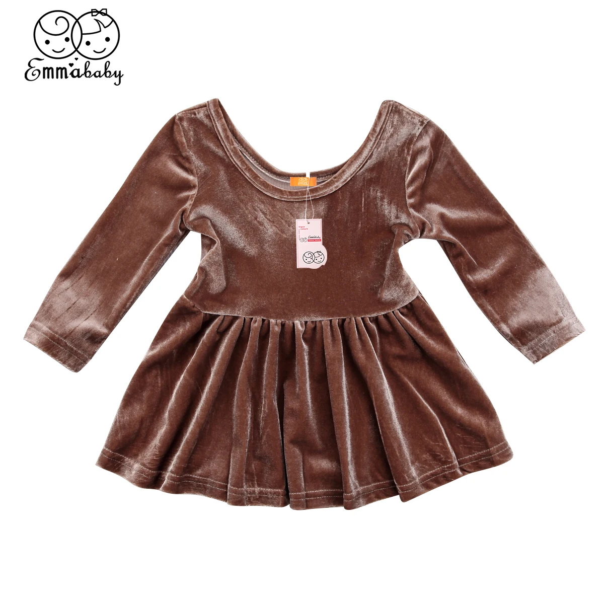

Newborn Toddler Baby Girls Kids Solid O-Neck Long Sleeve Party Tutu Dress Princess Pleuche Mini Dresses