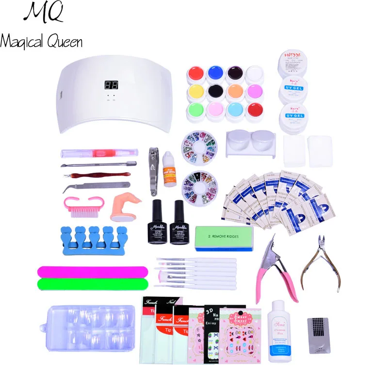 

24/36W Lamp For Nails 12 Color UV Gel Nail Brushes Nail Art Tools Base Gel Top Coat Gel Polish Kit Manicure Sets & Kits