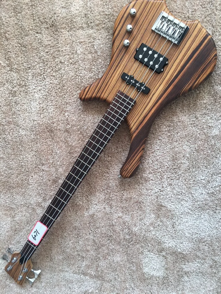 4 string electric bass guitar zebra wood body rosewood fingerboard in