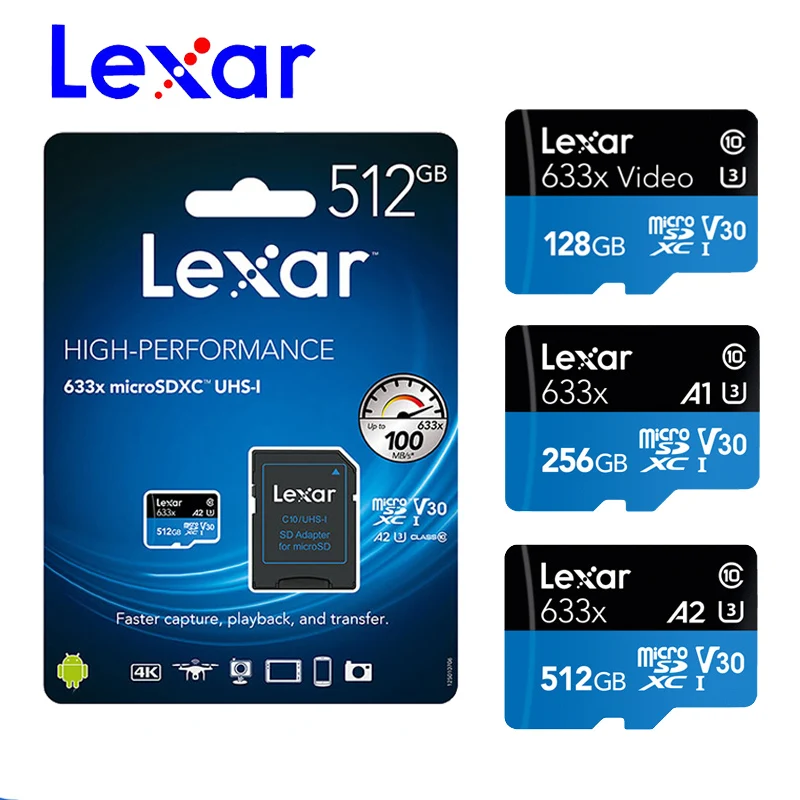 Lexar 633x карты памяти 256 ГБ 128 Гб 64G 95 МБ/с. 512 Micro sd карта Class10 UHS 1 флеш Microsd TF/sd s для