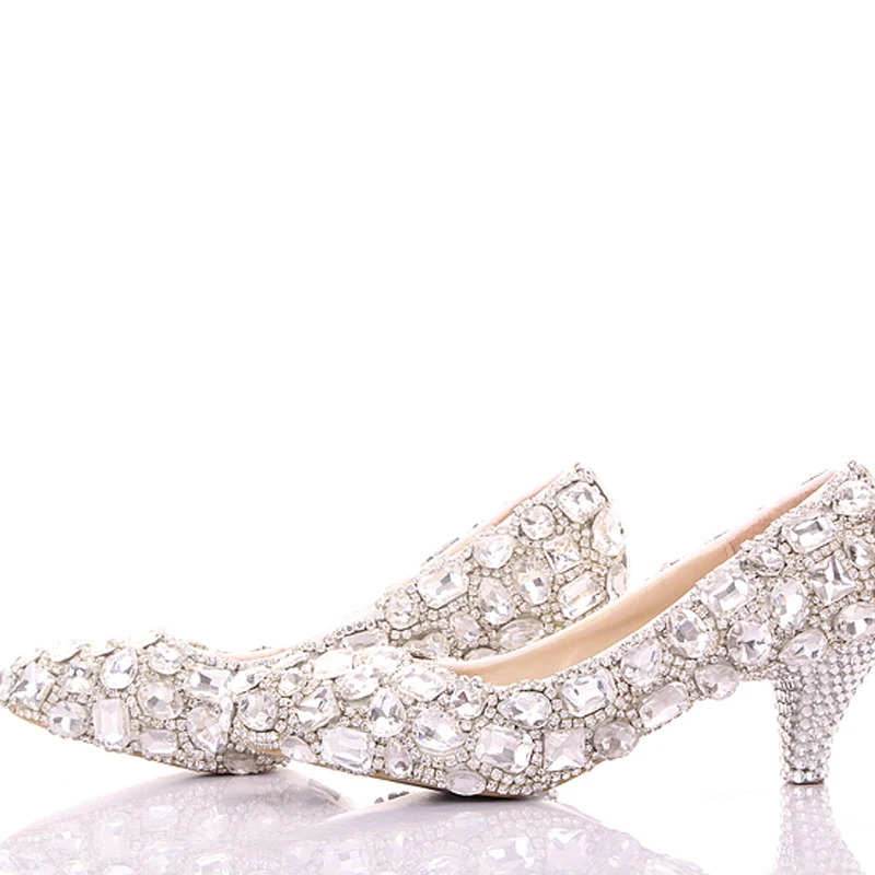 

2018 Handmade Spring Lady Formal Middle Heel Shoes Rhinestone Formal Shoes Crystal Bridesmaid Shoes Graduation Party Prom Shoes