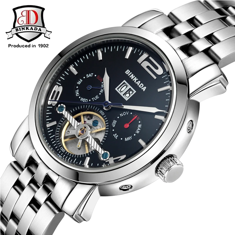 

BINKADA Mechanical Watch Men Stainless Steel Business Waterproof Wristwatch Sapphire Fashion Luxury Man Clock Orologio Uomo