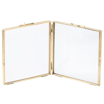 

Folded Double-Sided Glass Metal Photo Frame, Botanical Specimen Holder, Electroplated Gold-Covered Display Stand