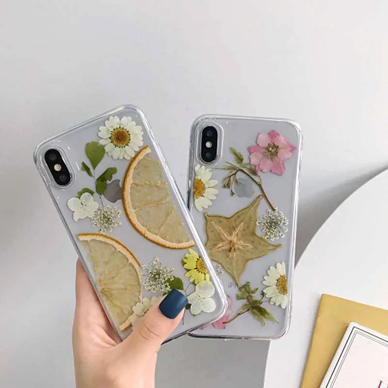 

Real Lemon Phone case For iPhone 6 7 8 Plus Real pressed flower phone cases For iPhone X XS MAX XR phone cases cover