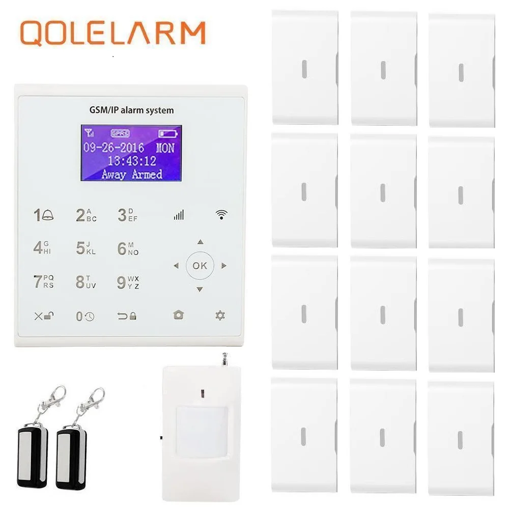 Qolelarm U8 wifi GSM SMS домашняя охранная система сигнализации pir детектор движения приложение контроль вибрации окно сигнализация обрыва провода 433 МГц