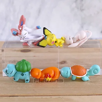 

Cartoon Monster Sleeping Pichu Mew Sylveon Bulbasaur Squirtle Charmander Q Version PVC Figures Toys 6pcs/set