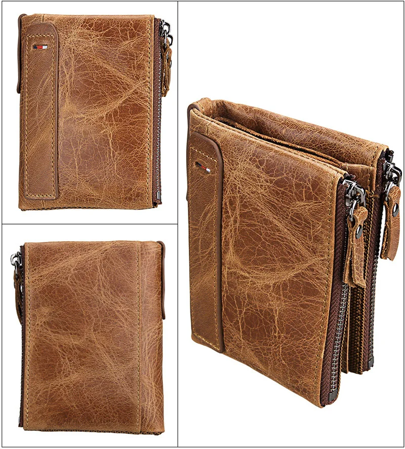 Genuine Crazy Horse Cowhide Leather Men Wallet Short Coin Purse Small Vintage Wallets Anti-RFID Pirate Brush Men Purse (6)