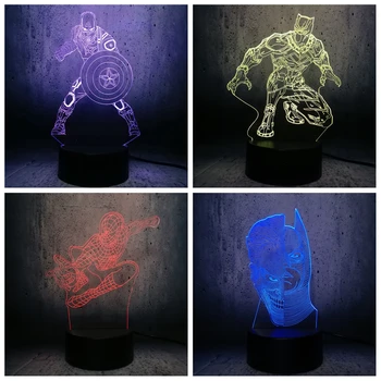 

CAPTAIN AMERICA Spiderman 3D LED BLACK PANTHER Lamp Clown&Batman Double-faced teenager room desk decor KIDS gift night lighting