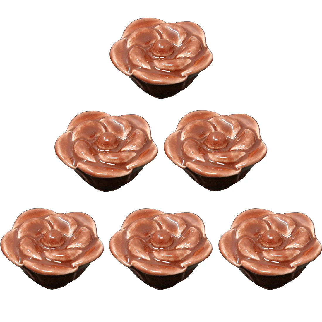 

6 pcs Set Rose Shape Ceramic Furniture Handles Creative Doorknob for Cabinet Drawer Wardrobe Door(1531) - Brown