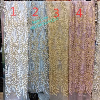 

hot sale BZL-62314 african sequins beads tulle mesh fabric shining glued glitter sequins beads lace fabric