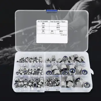 

175pcs M3 M4 M5 M6 M8 M10 M12 Hex Nuts Stainless Steel Screw Bolts Nuts Assorted Kit tuercas