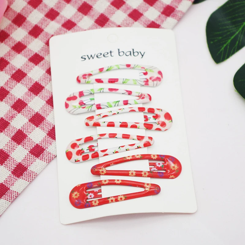 

6PCS New Cute Printed Cherry BB Clips Kids Hairpins Baby Hair Clips Headdress Girls Hair Accessories Children Headwear